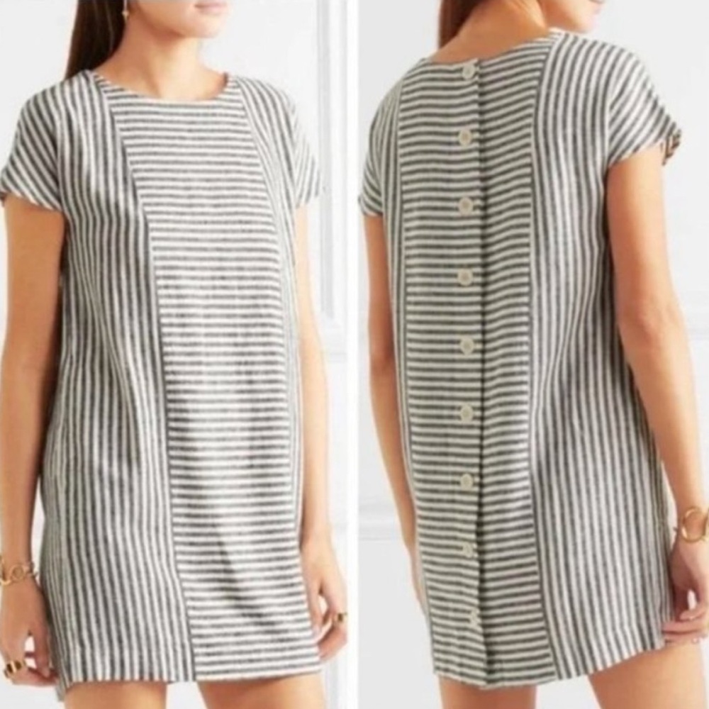 Madewell Stripe-Play Button-Back Tee Dress Womens Size Medium